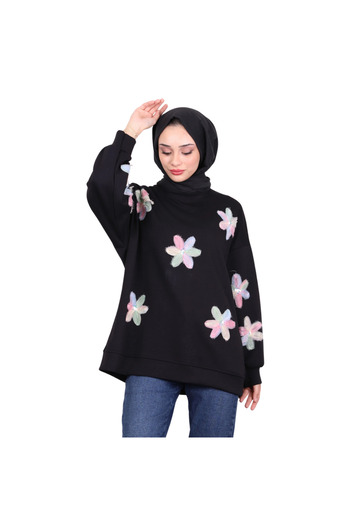 Lonca Tekstil Women's Tulle Floral Patterned Tunic / Sweat