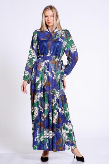 Sassofono Patterned and Trench Garnished Long Dress