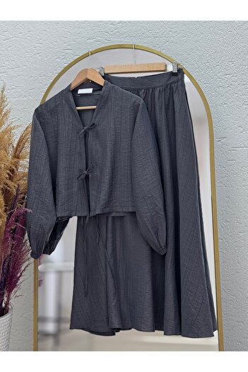 Ebrar Store Derya Laced Skirt Suit-Br8617 Anthracite