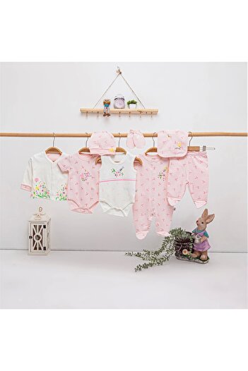 İmaj Salmon Flower Baby Girl 8 Piece Hospital Discharge, Bodysuit Set, Baby Set