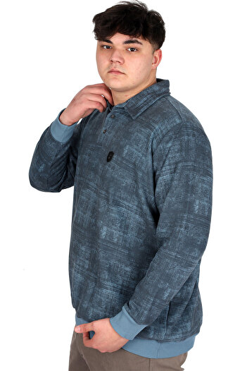 ModeXL Hanorac pentru bărbați cu gât polo - Plus Size, imprimat, Thessaloniki U24440 Blue