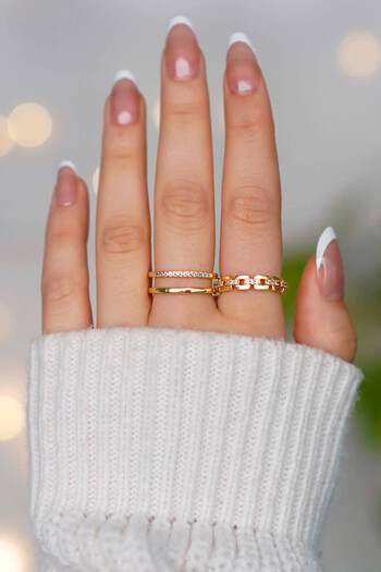 TREND COLLECTİON Taşlı Ayarlanabilir 2 Adet Gold Kadın Yüzük
