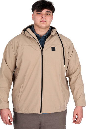 ModeXL Men's Hooded Coat - Mode Xl, Plus Size, Waterproof Softshell 21235 Beige