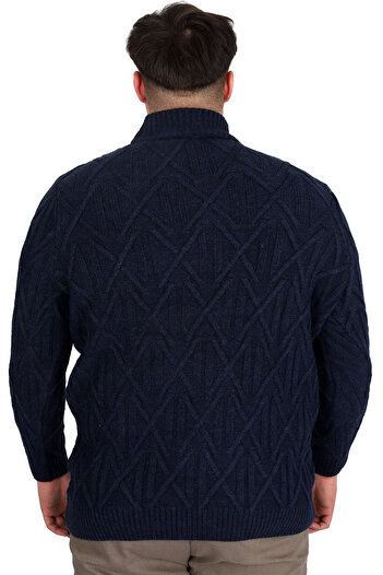 ModeXL Mode XL Büyük Beden Erkek Kazak Yarım Balıkçı Yaka INFINITY 24212 Lacivert