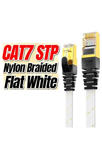 Choice 2m White AMPCOM CAT7 Ethernet Cable Flat Lan Cable SFTP Round RJ45 Network Cable Cat 7 Internet Cord