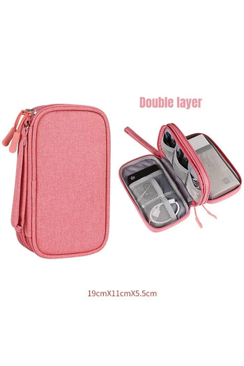 Choice Pink Double layer-S Large Size Travel Cable Organizer Bag Storage Pouch Carry Case Portable Waterpro