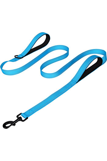 Choice XL SKY BLUE Heavy Duty Double Handle Dog Leash with Reflective Strips for Night Safety - Ideal for L