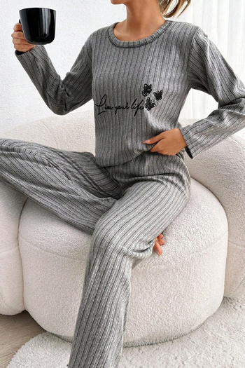 ZhlButik Genç Baskılı İnterlok Pijama Takımı Açık Gri