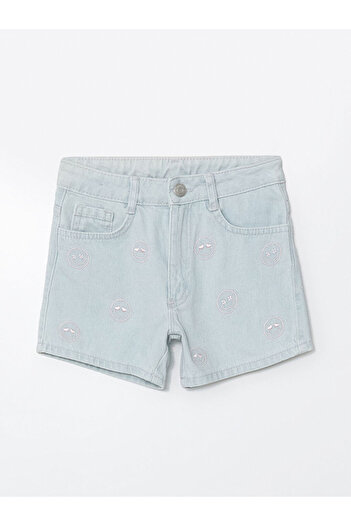 LC Waikiki Girl's Jean Shorts with Adjustable Elastic Waist