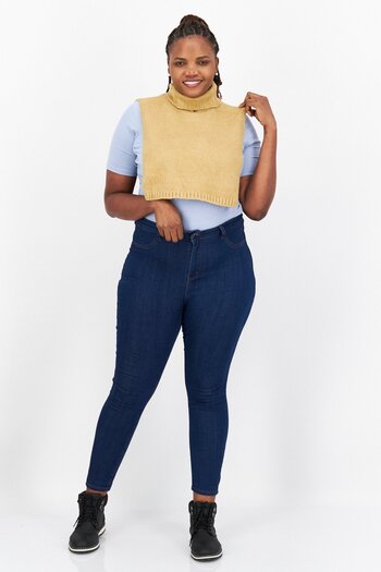 NA-KD Women High Neck Plain Alpacka Blend Bib Sweater Vest, Beige