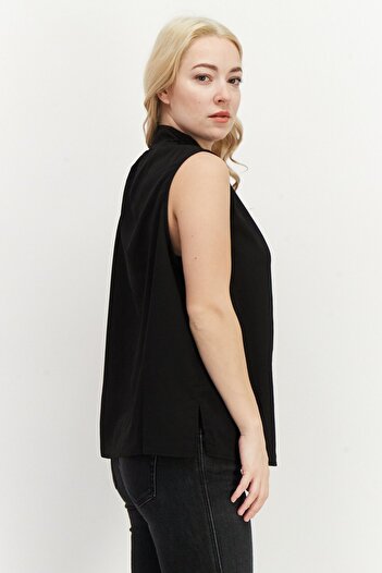 French Connection Women Mock Neck Sleeveless Plain Top, Black