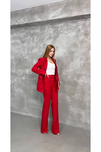 STMT BUTİK Saten Detaylı Şık Blazer Ceket Pantolon Takımı – Kadın Modası