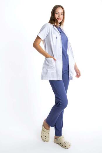 TRENDAY TEKSTİL Short Sleeve Medium Length Doctor Nurse Teacher Coat