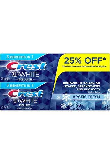CREST 3D White Deluxe Arctic Fresh Toothpaste, 2 X 75 ml