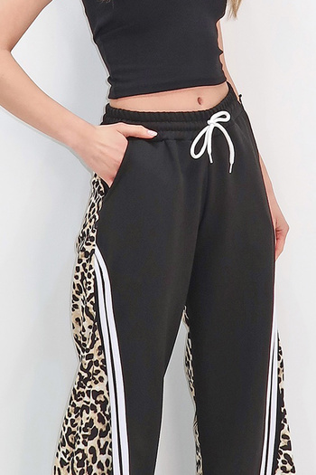 Trend Alaçatı Stili Kadın Bej Çift Cepli Leopar Desenli İspanyol Paça Pantolon ALC-X13660