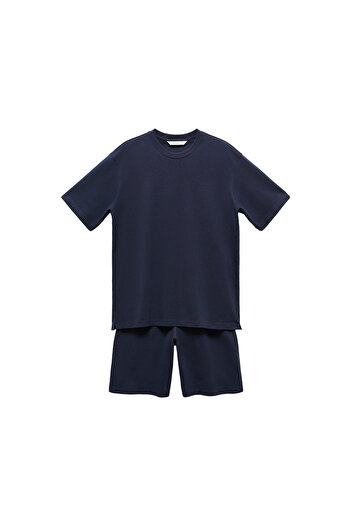 MANGO Navy Blue Men's Pajama Set 67086003