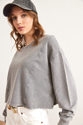 Olalook Women's Gray Modal Content Washable Sweatshirt Swt- 19000715