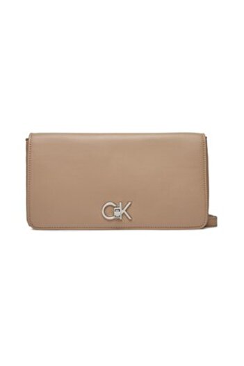 Calvin Klein Women's Brand Logo Multiple Card Compartments Faux Leather Beige Shoulder Bag K60K611336-PFA