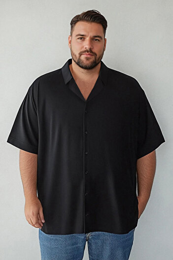 Trendyol Collection Black Regular Fit Apache Collar 100% Viscose Short Sleeve Summer Large Size Shirt Tmnss25Ax00001
