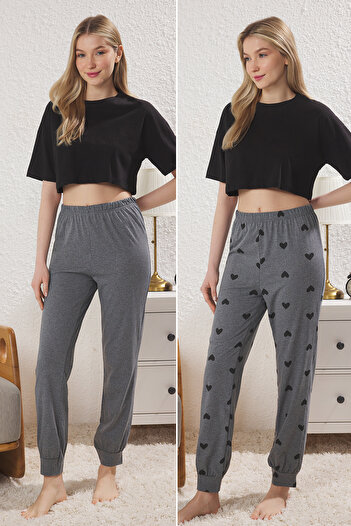 Trendyol Collection Anthracite 2 Pack Heart Knitted Pajamas Thmss25Pj00017
