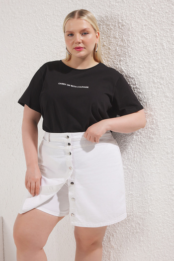 Trendyol Curve White Inside Shorts Large Size Denim Shorts Skirt Tbbss25Ap00020