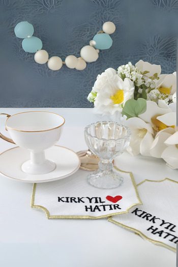 PLT Design Set of 6 Fourty Years Patterned Linen Linen Coffee Side Cocktail Presentation Napkins