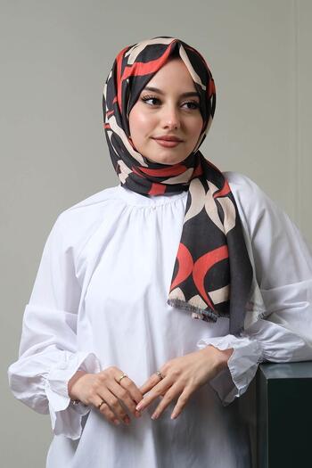 AFVENTE Geometric Pattern Red Cotton Shawl