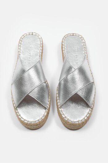NILUFARR Shell Silver Genuine Leather Women's Espadrille Slippers
