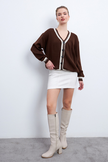 Know Καφέ ριγέ CarDigan με Drop ShoulDer και κουμπιά