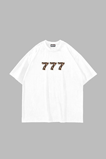 Sekizbiraltı Tricou unisex supradimensionat alb - 777 Imprimeu leopard