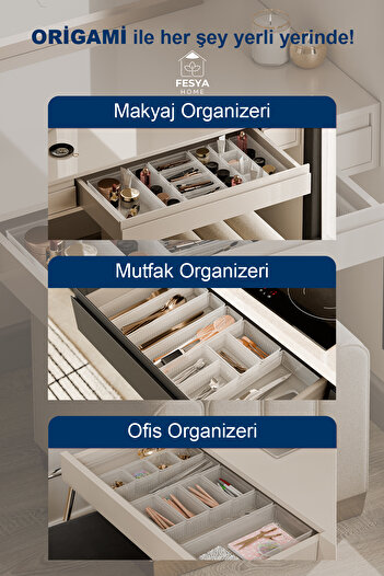 Fesya Home ORİGAMİ 8'li Çok Amaçlı Organizer Çekmece İçi Düzenleyic Set 4K-20-2B