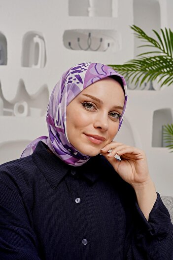 AFVENTE Yaprak Desen Mor Soft Pamuk Eşarp