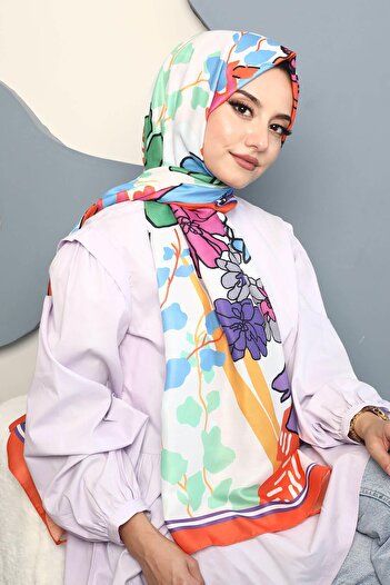 AFVENTE Orange Floral Patterned Soft Cotton Shawl