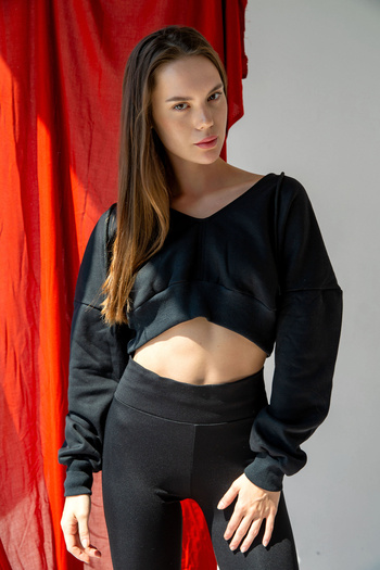 Clu Black Hooded Crop Sweatshirt
