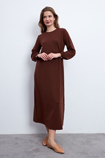 Know Φόρεμα Zara Crep με καφέ μέση