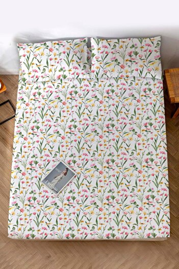 Rivaİstanbul Double Cotton Bed Sheet Botanical Motif