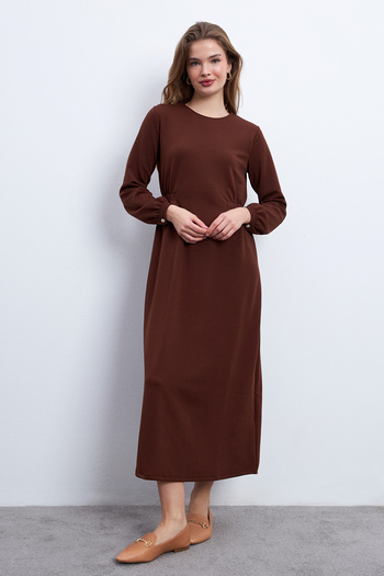 Know Φόρεμα Zara Crep με καφέ μέση