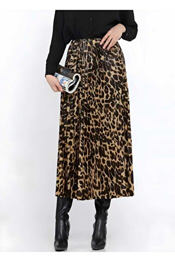 CNG MODA Hijab Pleated Leopard Pattern Skirt