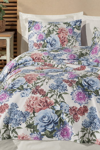 Enlora Home Doğal Pike Baskılı Tek Kişilik Lotus Mavi