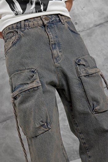 NOMARC Gray Cth Vintage Baggy Jeans with Grind Pocket and Leg Detail