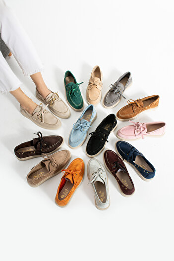 Bayramoğlu Γυναικεία Suede Loafer παπούτσια M.S Comfortable Fit Lace-Up