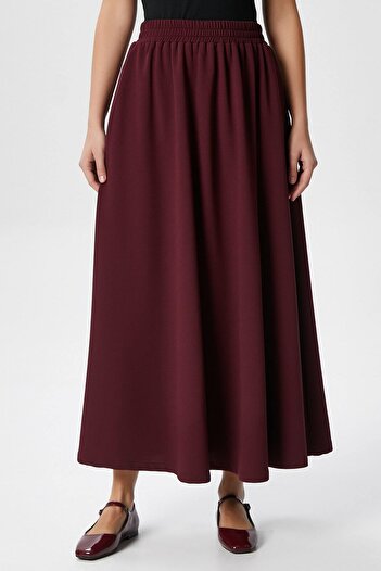 Ritnice Women's Luna Elastic Waist Pocket Burgundy Long Maxi Length Skirt