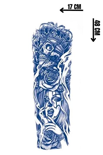 Barly 30 Gün / 1 Ay Kalıcı Kuru Kafa Ve Kız Figürlü 12 Saat Sonra Kararan Geçici Kol Dövme Tattoo