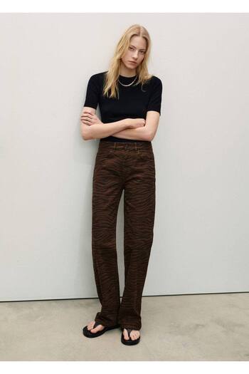 MANGO Woman Zebra Print Straight Cut Jeans