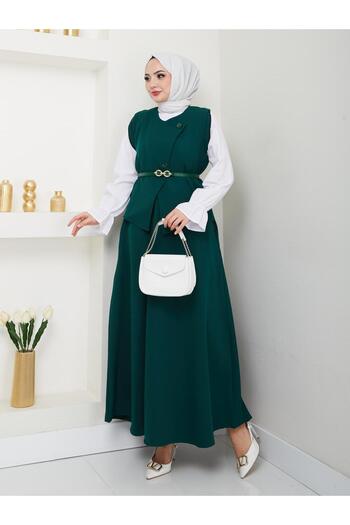 Moda Krash Cross Vest with Belt. Skirt Suit