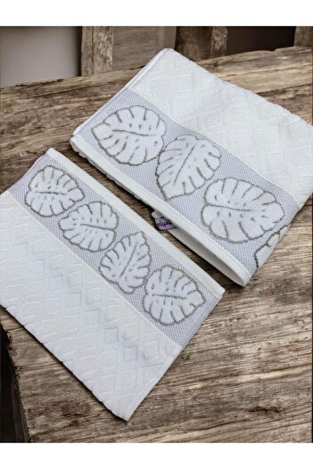 TUTUYA TEXTIL Leaf Patterned Mother and Daughter Dowry Daily Cotton Towel Cream