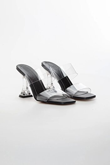 Satenora Liva Black Transparent Heeled Slippers