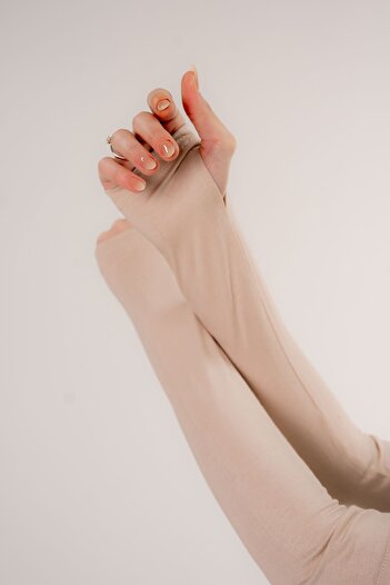 Şalcenneti.com Beige Color Sleeve with Finger Snap