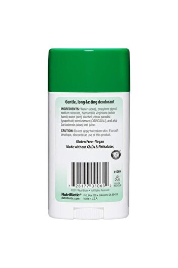 nutribiotic Vegan Unscented Deodorant Stick, 2.6 oz | Witch Hazel, Aloe | Aluminum-Free, No Parabens, GMO