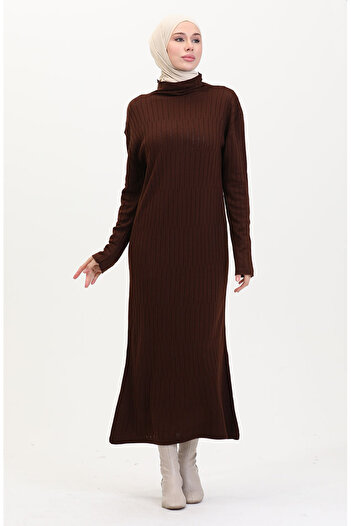 sefamerve Brown Corduroy Knitwear Dress 24207-05